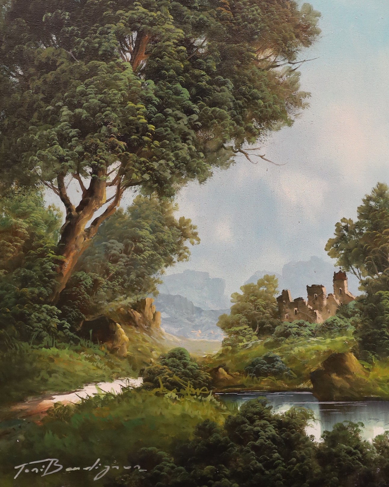 Toni Bordignon (1921-), oil on canvas, Ruins in a wooded landscape, signed, 50 x 40cm
